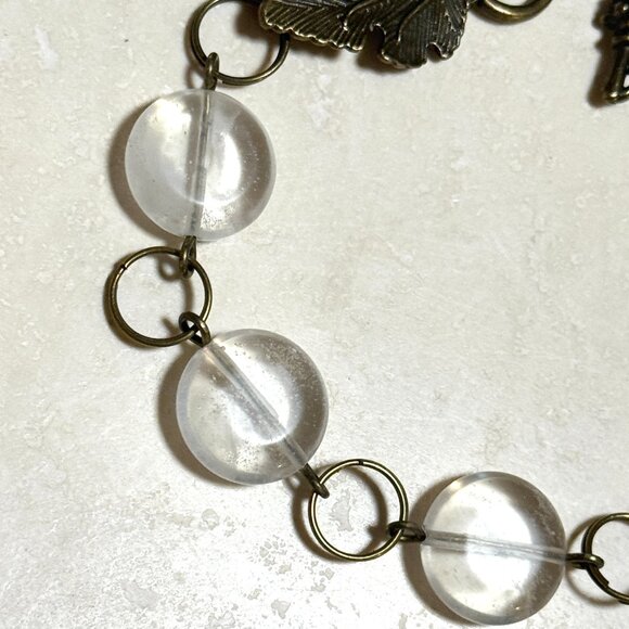 2/20, Natural Clear Quartz Bracelet, Genuine Gemstone + Bronze Grape Leaf - Picture 4 of 14